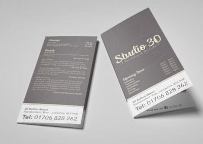Folded price list for tanning and beauty studio